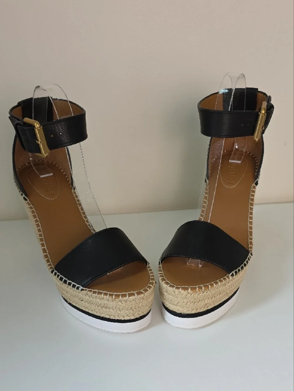 SeeBy Chloe Black Espadrille Wedge Sandals with Ankle Strap.  Size 38.  Dust Bag